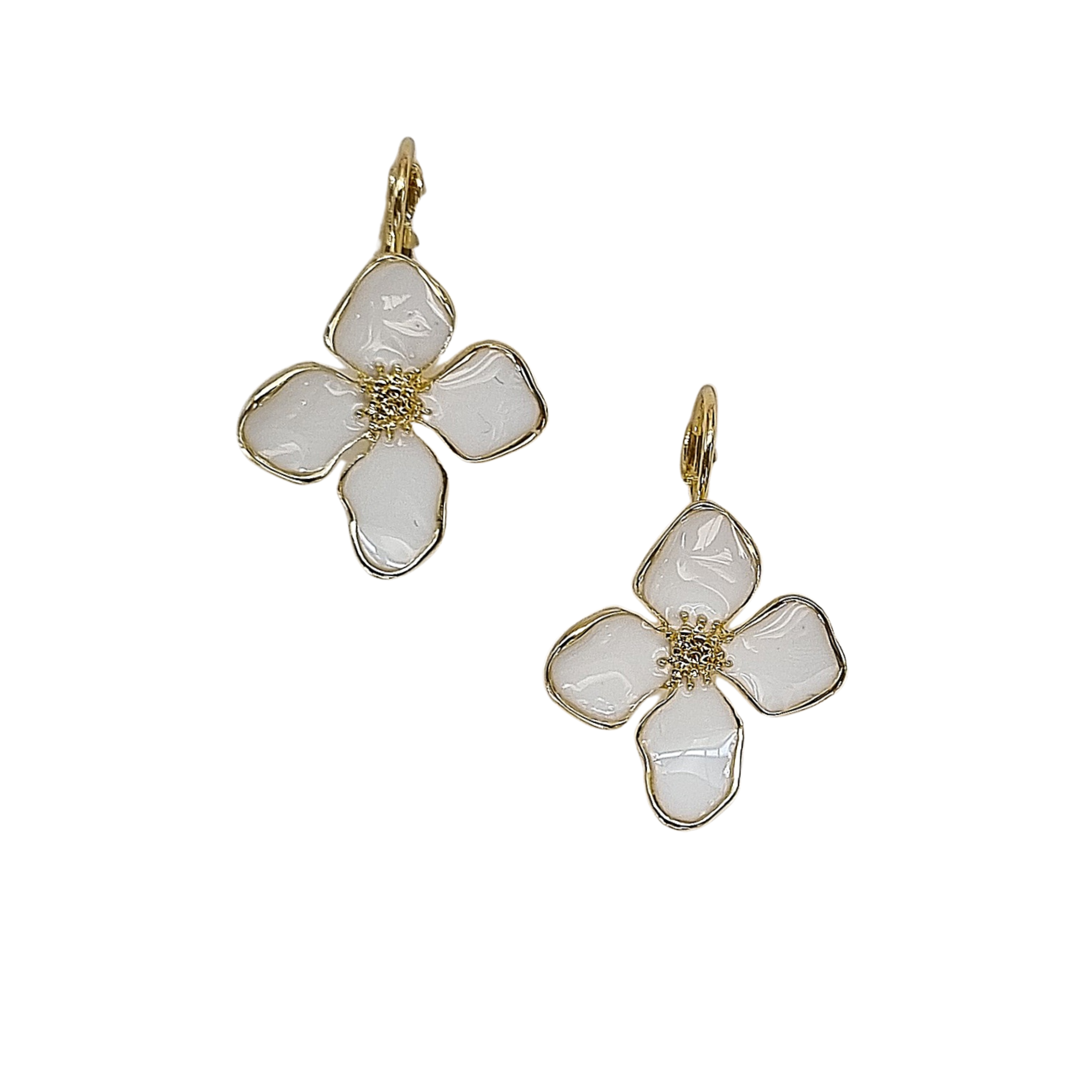 French Clip Flower Earring White