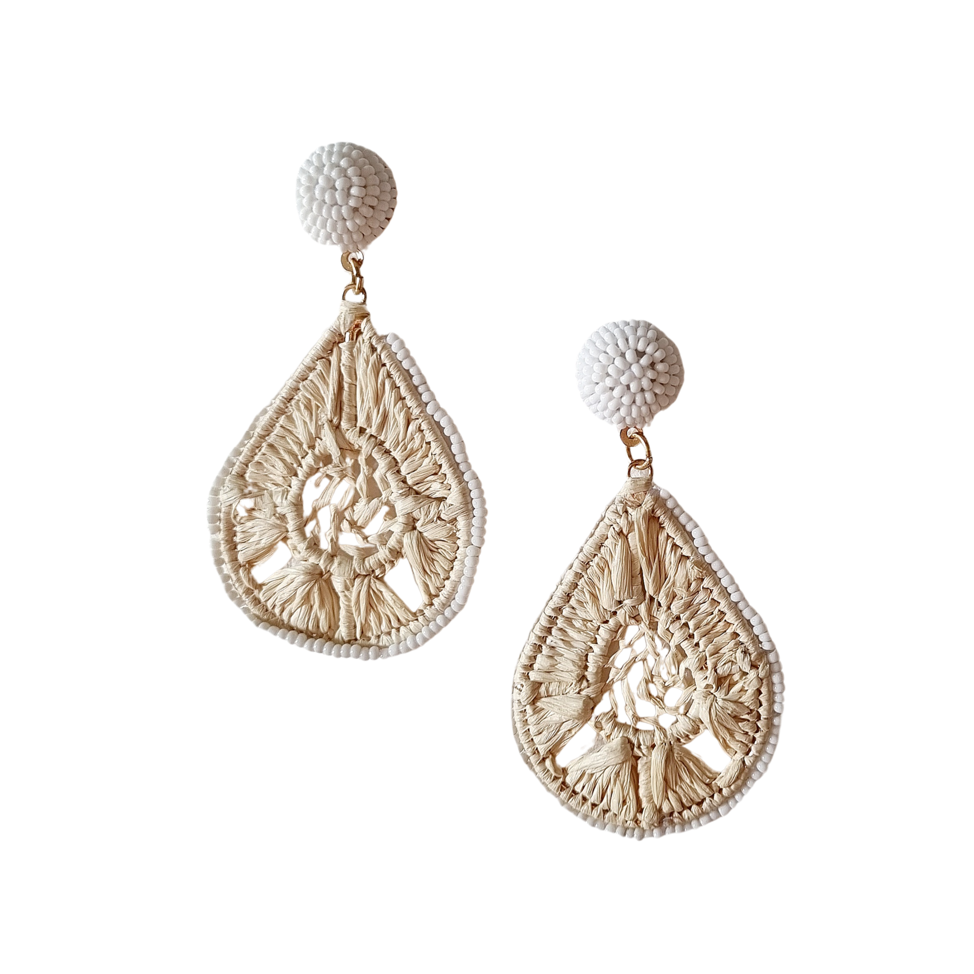 Beaded Natural Raffia Earring FJEA32734